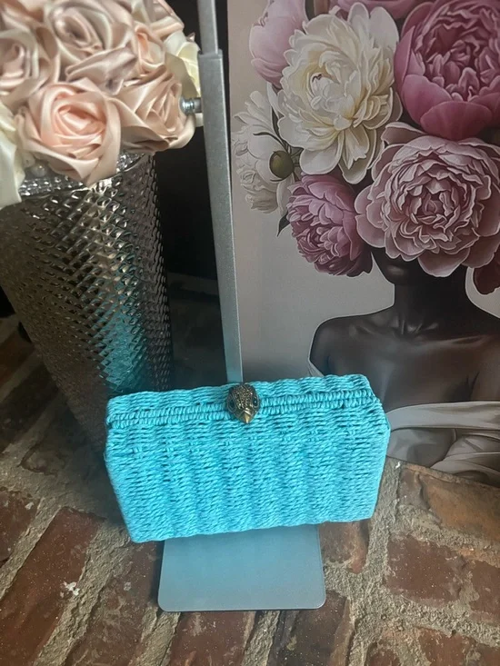 Kurt Geiger Turquoise Woven Chain Clutch - Picture 6 of 6